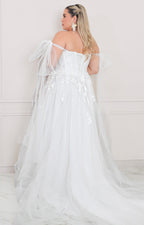 Vestido blanco con mangas de tul - VESTIDO LARGO CURVY Boutiquemirel 