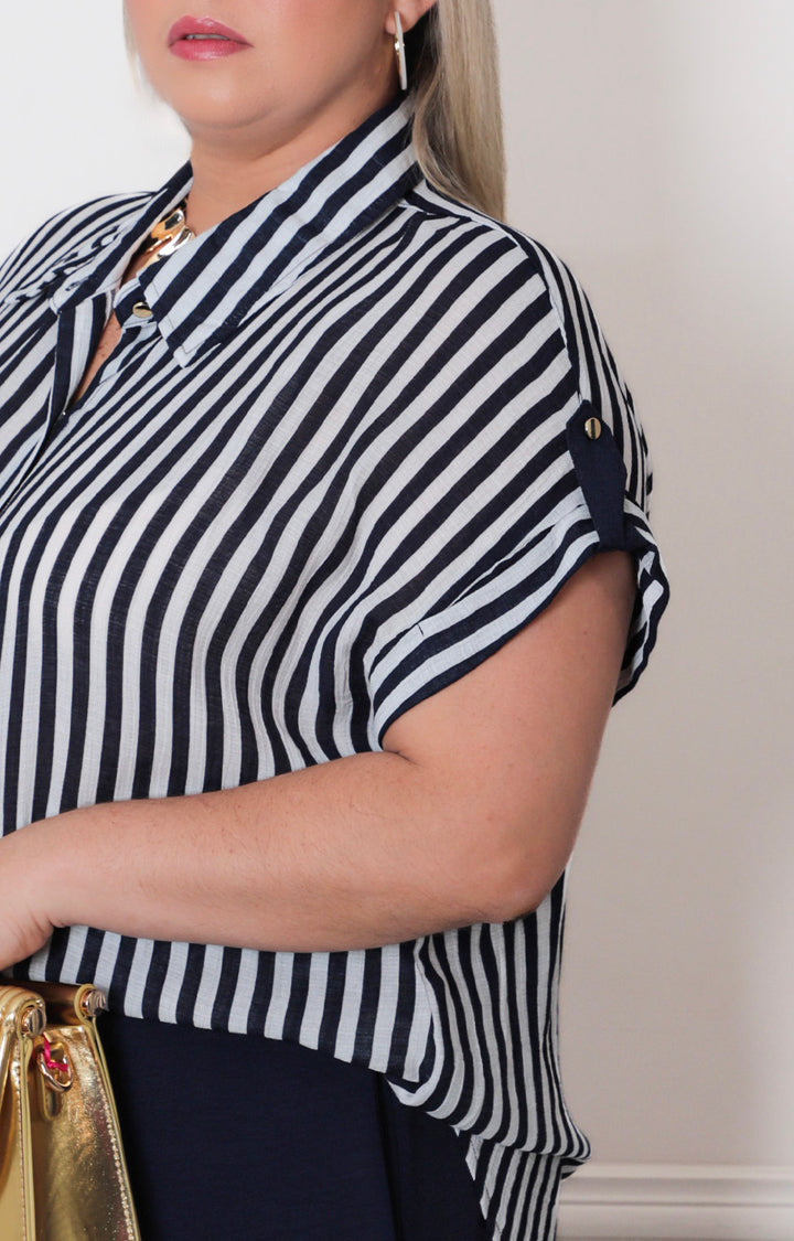 Blusa azul de rayas - BLUSAS CURVY Boutiquemirel 