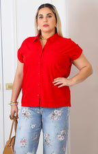 Blusa camisera con mangas dobladas
