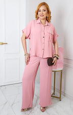 Conjunto rosa camisero con botones dorados