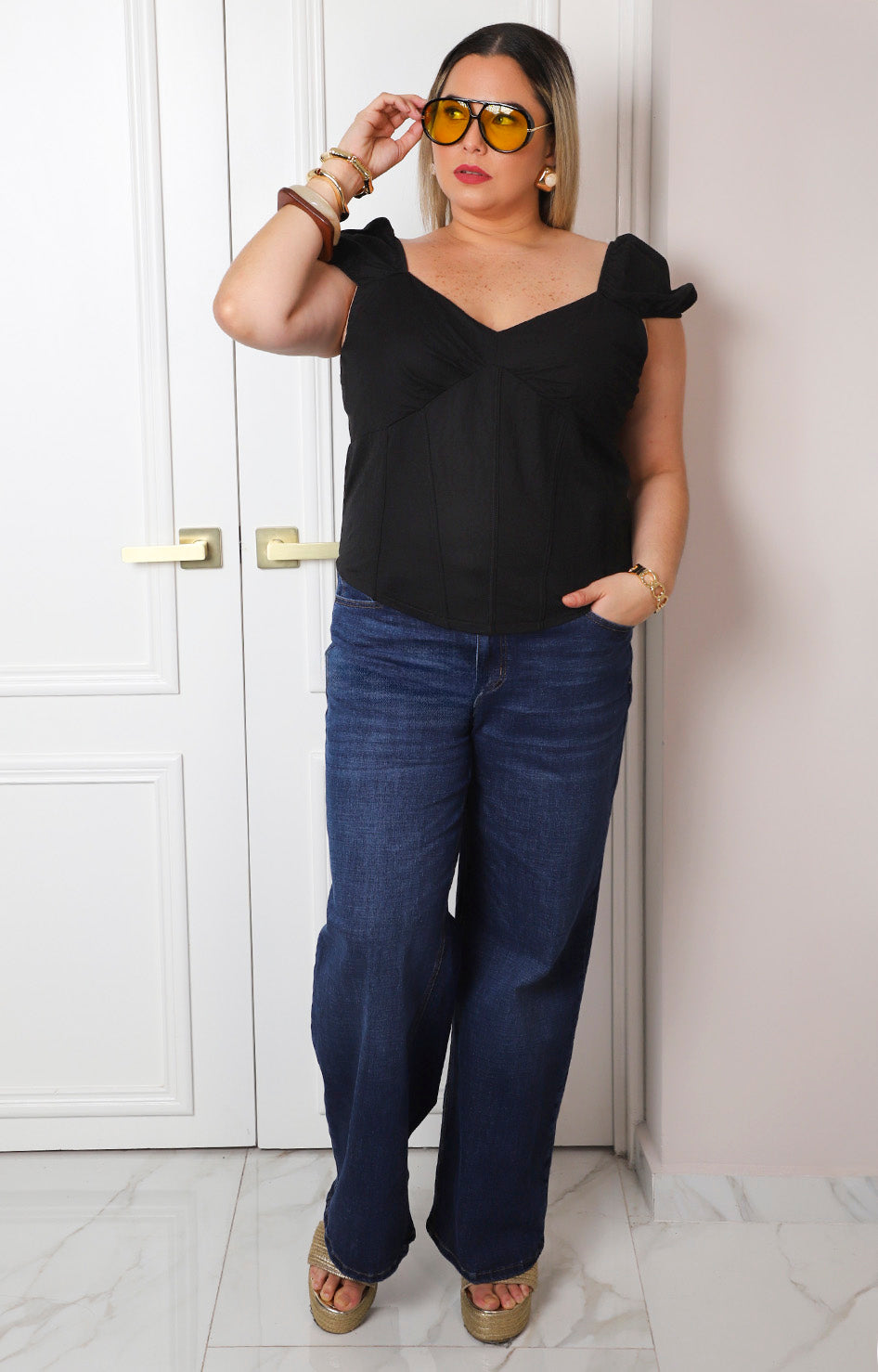 Blusa corset con manga globo