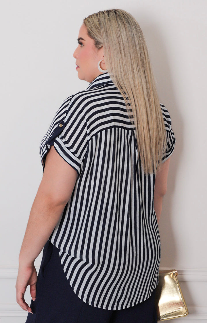 Blusa azul de rayas - BLUSAS CURVY Boutiquemirel 