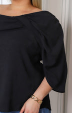 Blusa cuello drapeado con manga 3/4