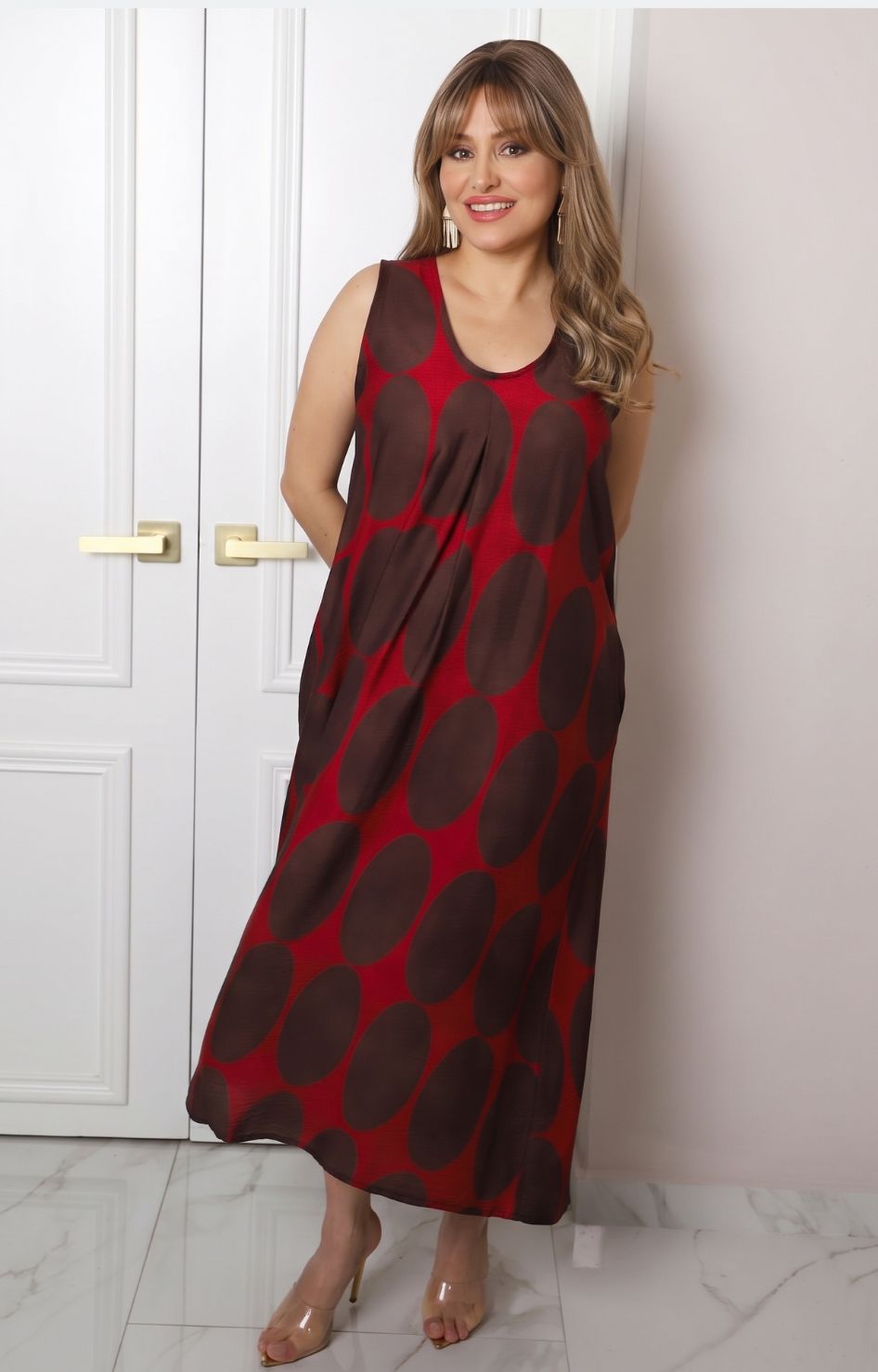 Vestido largo con estampado de círculos
