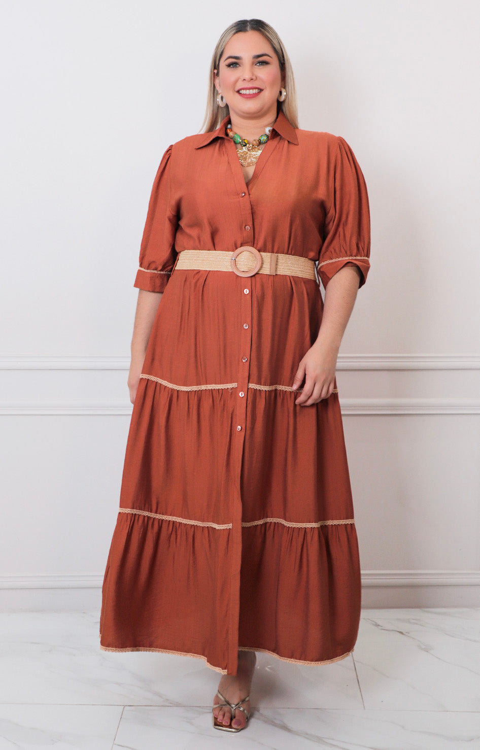 Vestido largo con cinturòn - VESTIDO LARGO CURVY Boutiquemirel 
