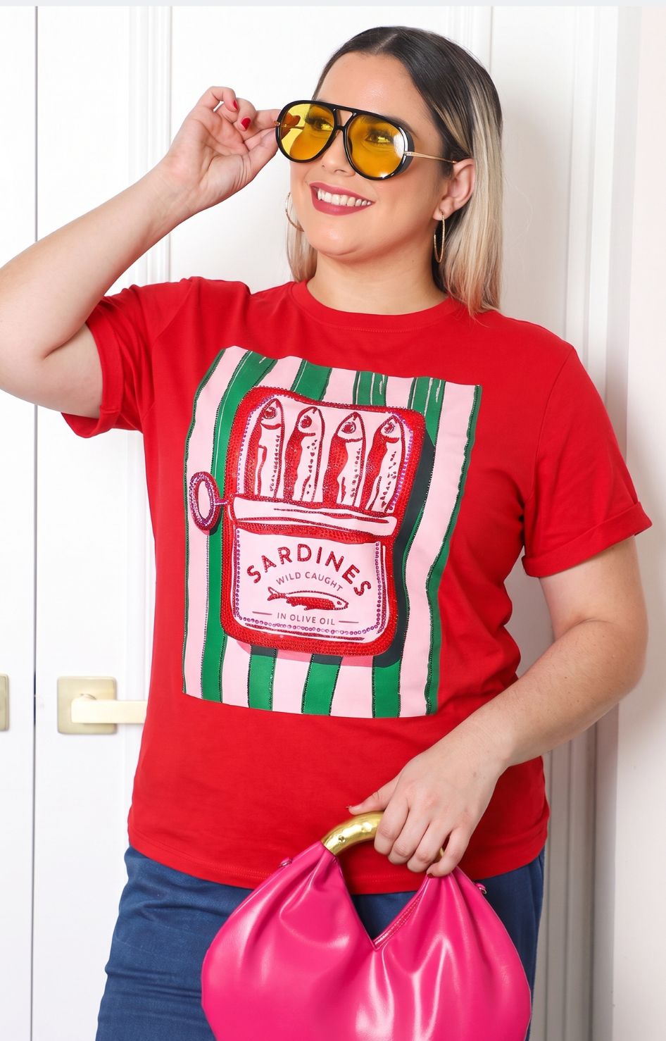 Blusa con estampado de lata de sardinas