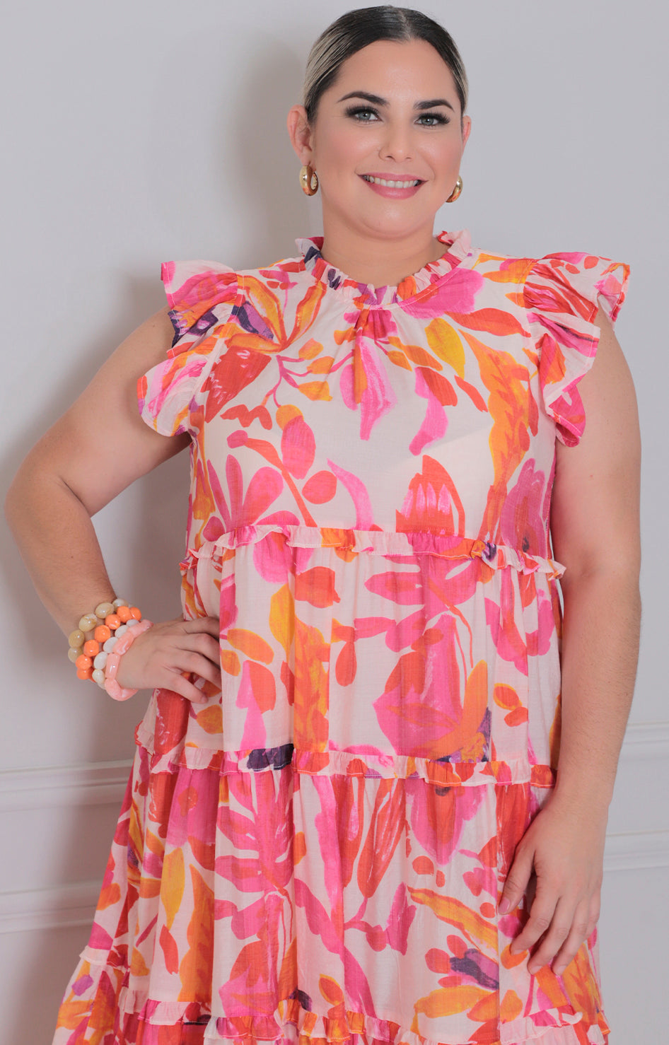 Vestido estampado, multicolor en naranja ￼ - VESTIDO LARGO REGULAR Boutiquemirel 