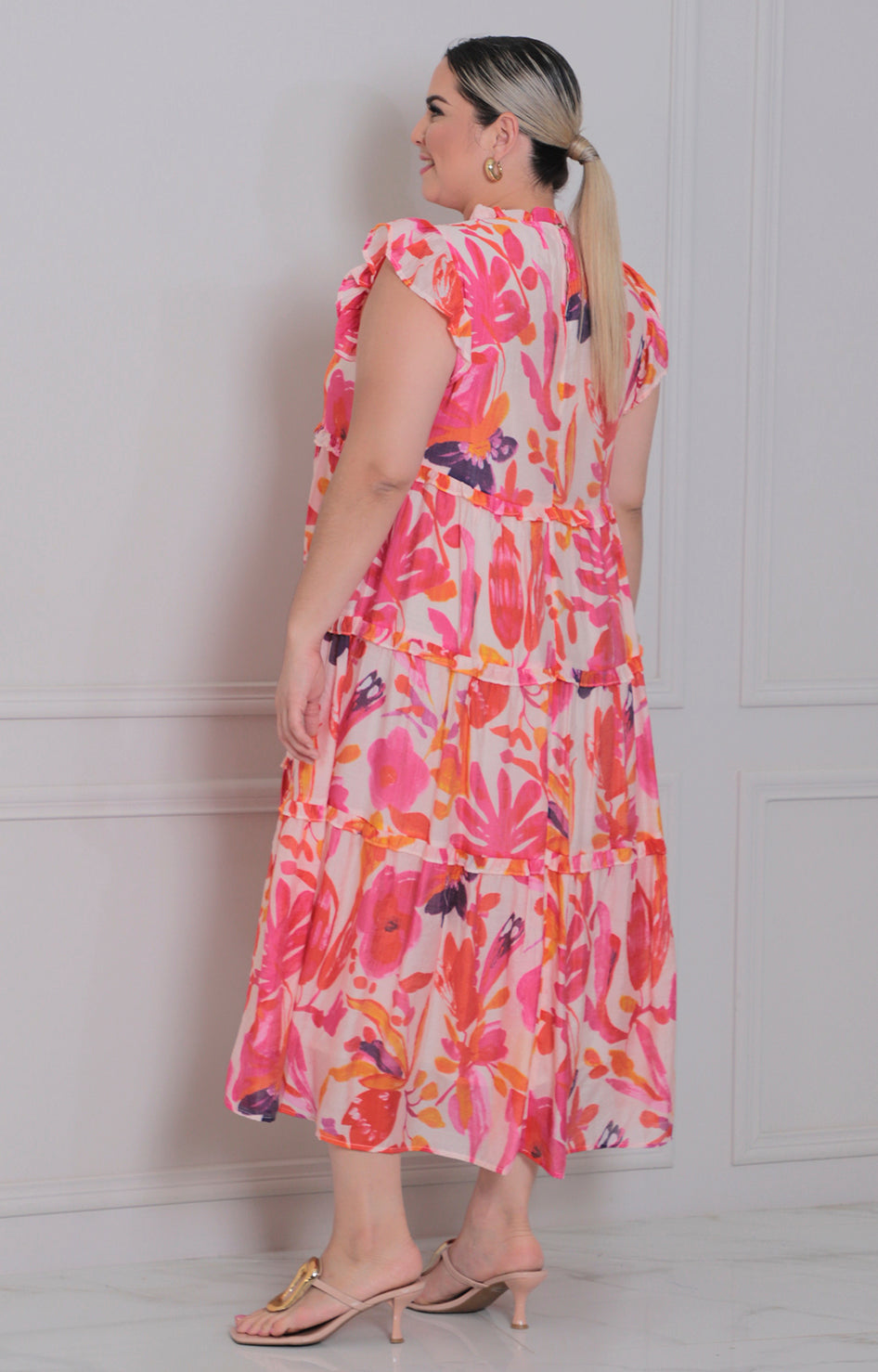 Vestido estampado, multicolor en naranja ￼ - VESTIDO LARGO REGULAR Boutiquemirel 