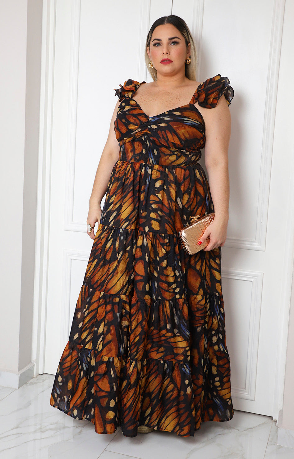 Vestido estampado con mangas drapeadas