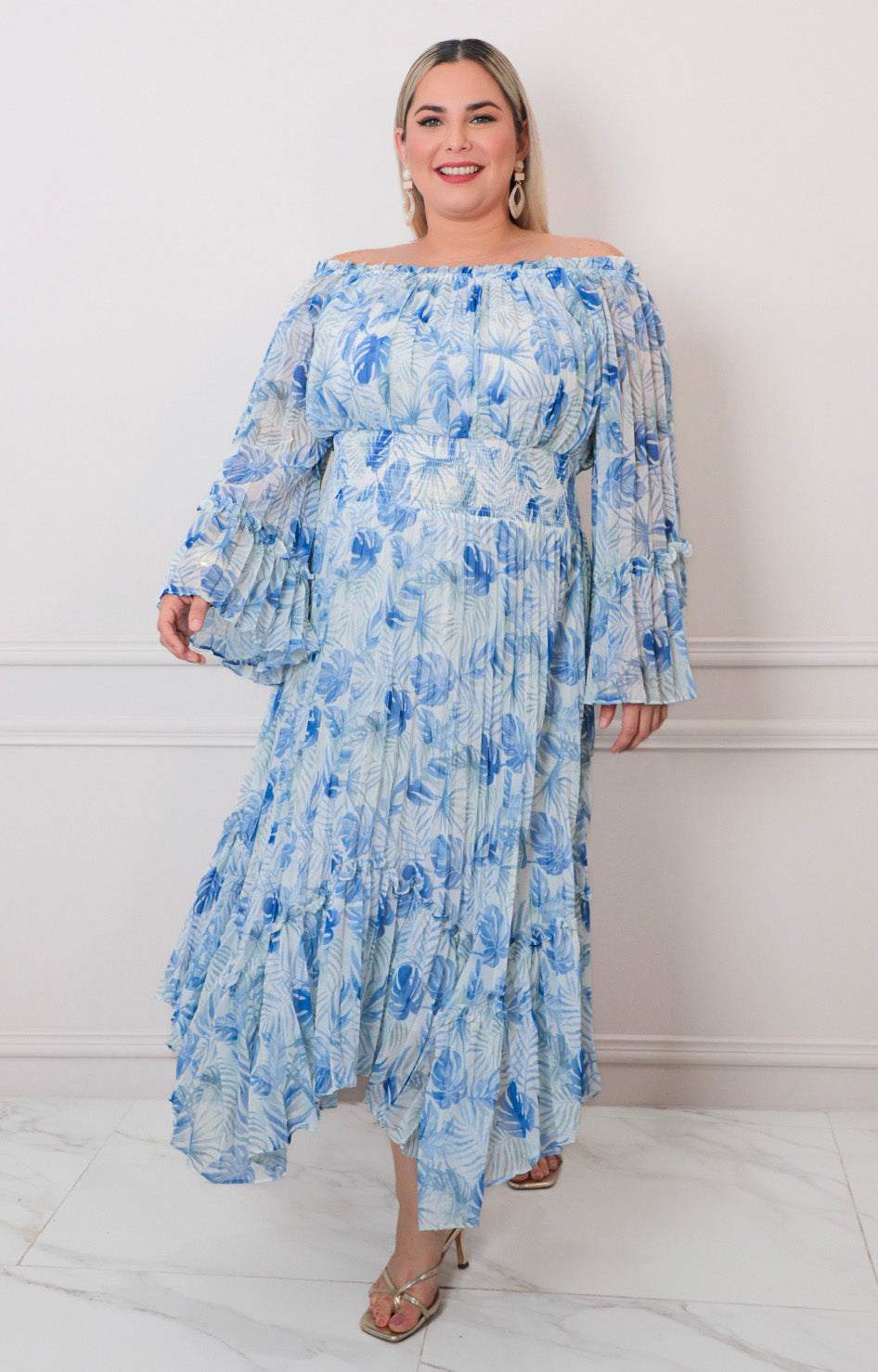 Vestido Campesino Azul Floral - VESTIDO LARGO CURVY Boutiquemirel 