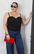 Bustier negro con aplicaciones de brillos