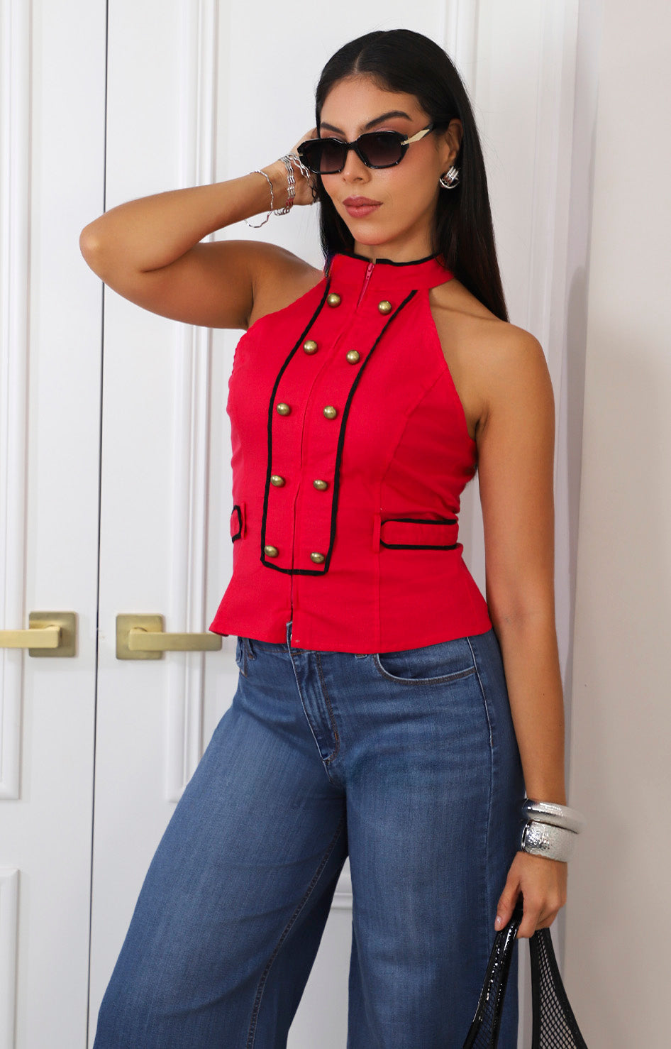 Blusa halter roja con botones