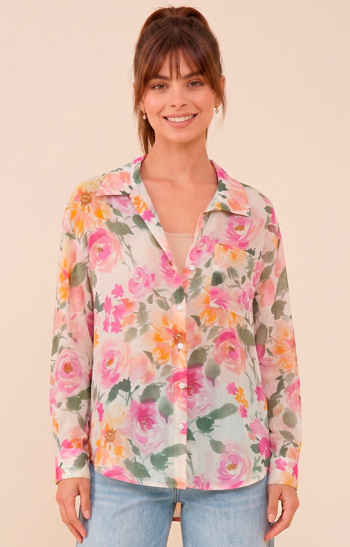 Blusa beige con estampado floral - BLUSAS REGULAR Boutiquemirel 
