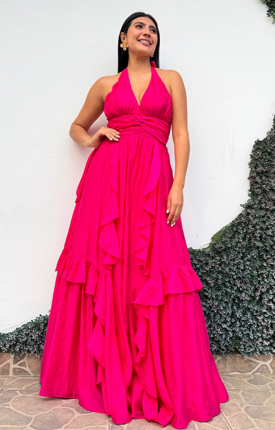 Vestido fucsia con volantes - VESTIDO LARGO REGULAR Boutiquemirel 