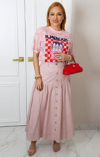 Blusa rosa de encaje con estampado