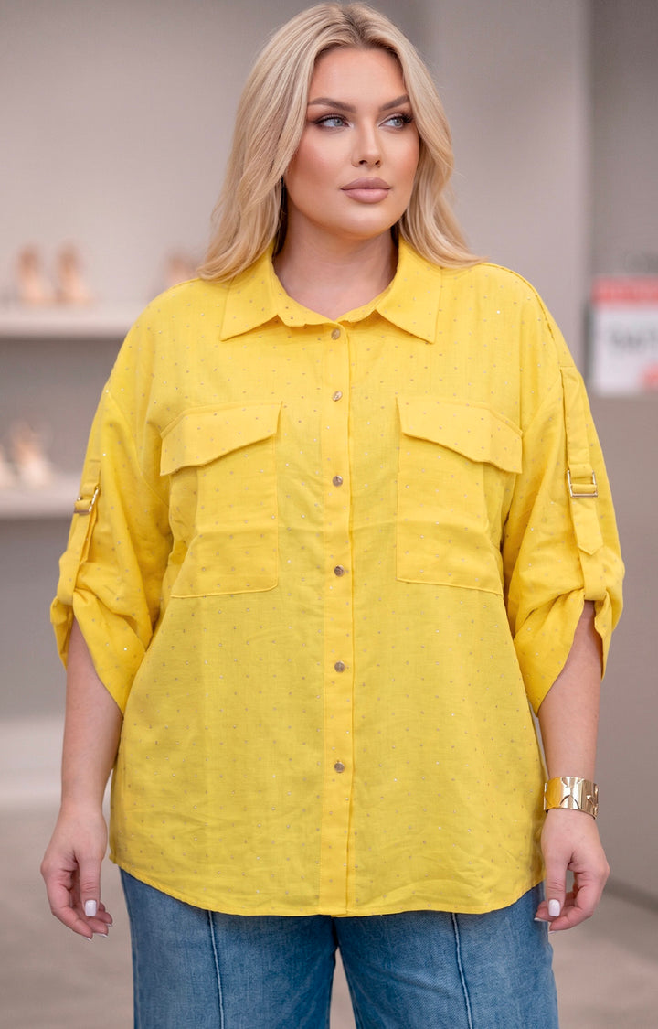 Blusa amarilla con brillos - BLUSAS CURVY Boutiquemirel 
