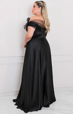 Vestido negro con hombros caídos - VESTIDO LARGO CURVY Boutiquemirel 