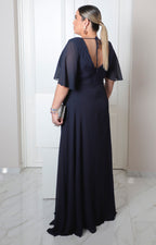 Vestido largo con escote en V drapeado