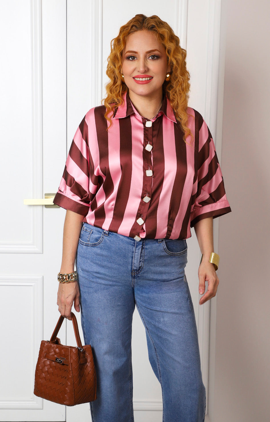 Blusa camisera a rayas con botones