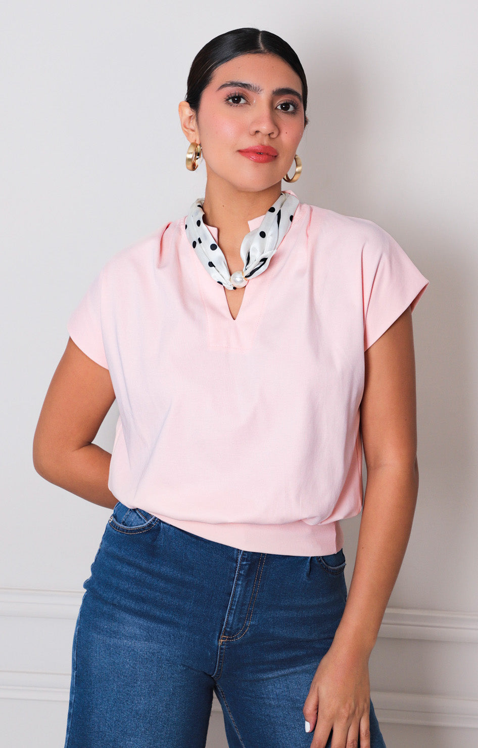 Blusa rosa con pañuelo - BLUSAS REGULAR Boutiquemirel 