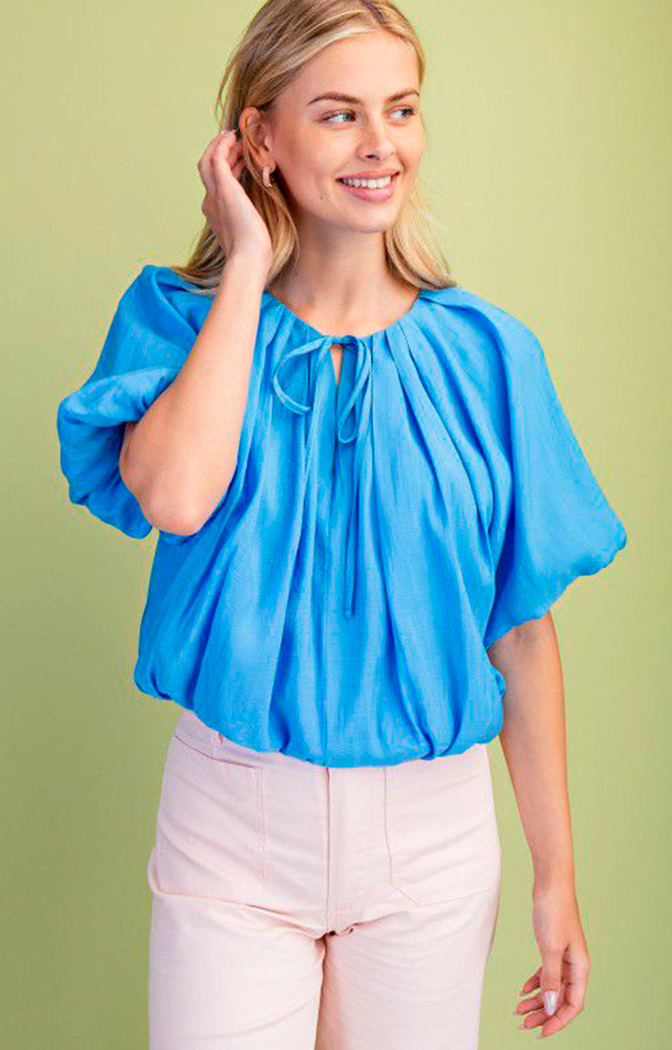 Blusa azul con drapeado - BLUSA REGULAR Boutiquemirel 