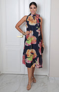 Vestido midi estampado floral halter