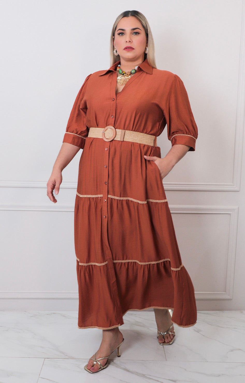 Vestido largo con cinturòn - VESTIDO LARGO CURVY Boutiquemirel 