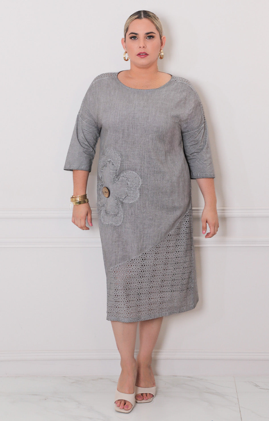 Vestido liso con flor - VESTIDO LARGO CURVY Boutiquemirel 