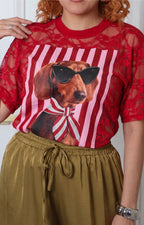 Blusa de encaje con estampado gráfico
