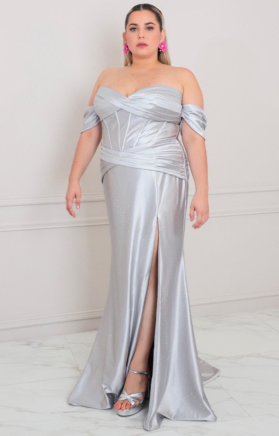 Vestido plata con corset drapeado