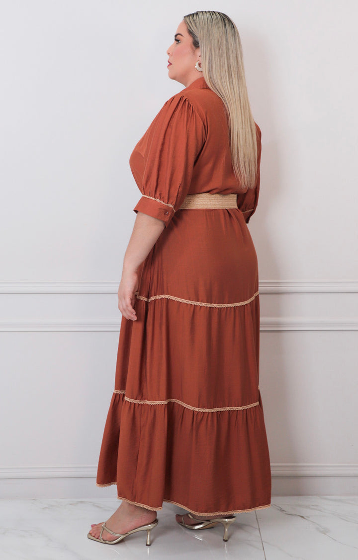 Vestido largo con cinturòn - VESTIDO LARGO CURVY Boutiquemirel 
