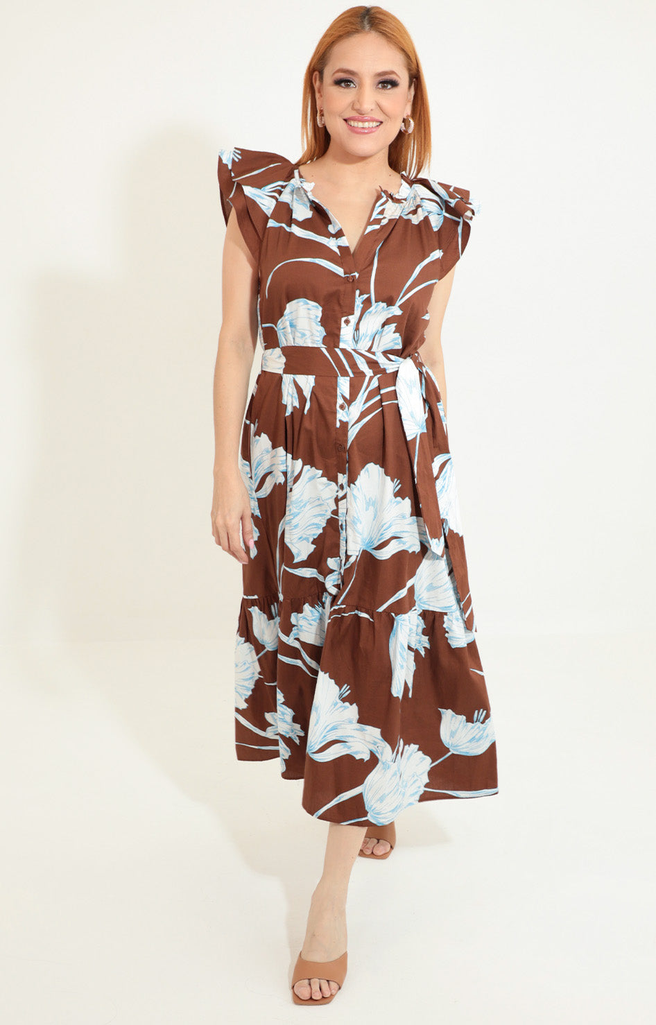 Vestido café con flores - VESTIDO Boutiquemirel 