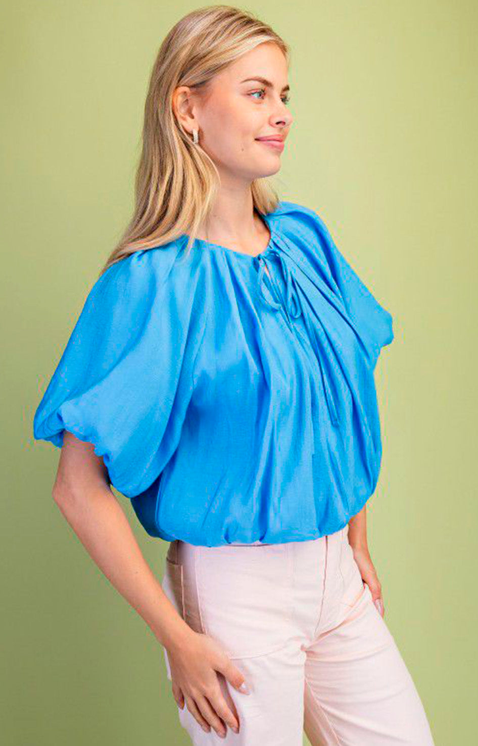 Blusa azul con drapeado - BLUSA REGULAR Boutiquemirel 