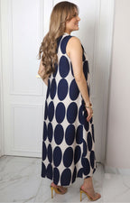 Vestido largo con estampado de círculos