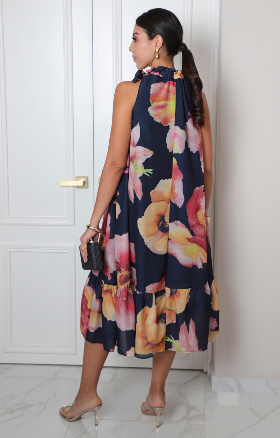Vestido midi estampado floral halter