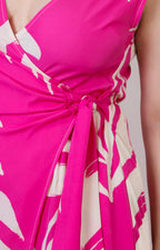 Palazzo fucsia cruzado con estampado tropical