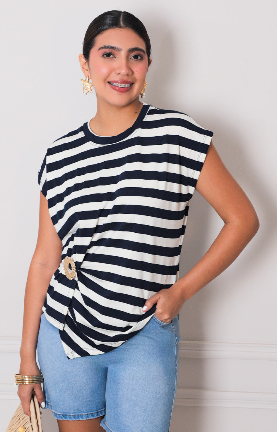 Blusa de rayas con hebilla - BLUSAS REGULAR Boutiquemirel 