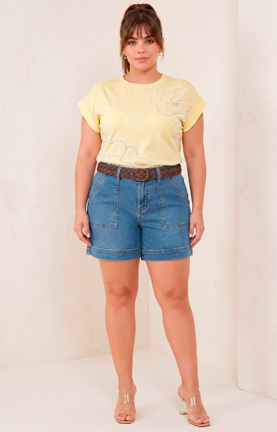 Short de mezclilla con cinturón - SHORT MEZCLILLA CURVY Boutiquemirel 