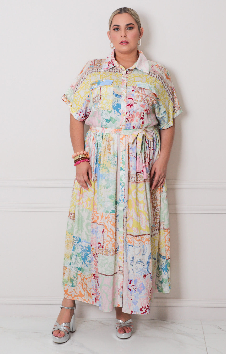 Vestido estampado con cinturòn - VESTIDO LARGO CURVY Boutiquemirel 