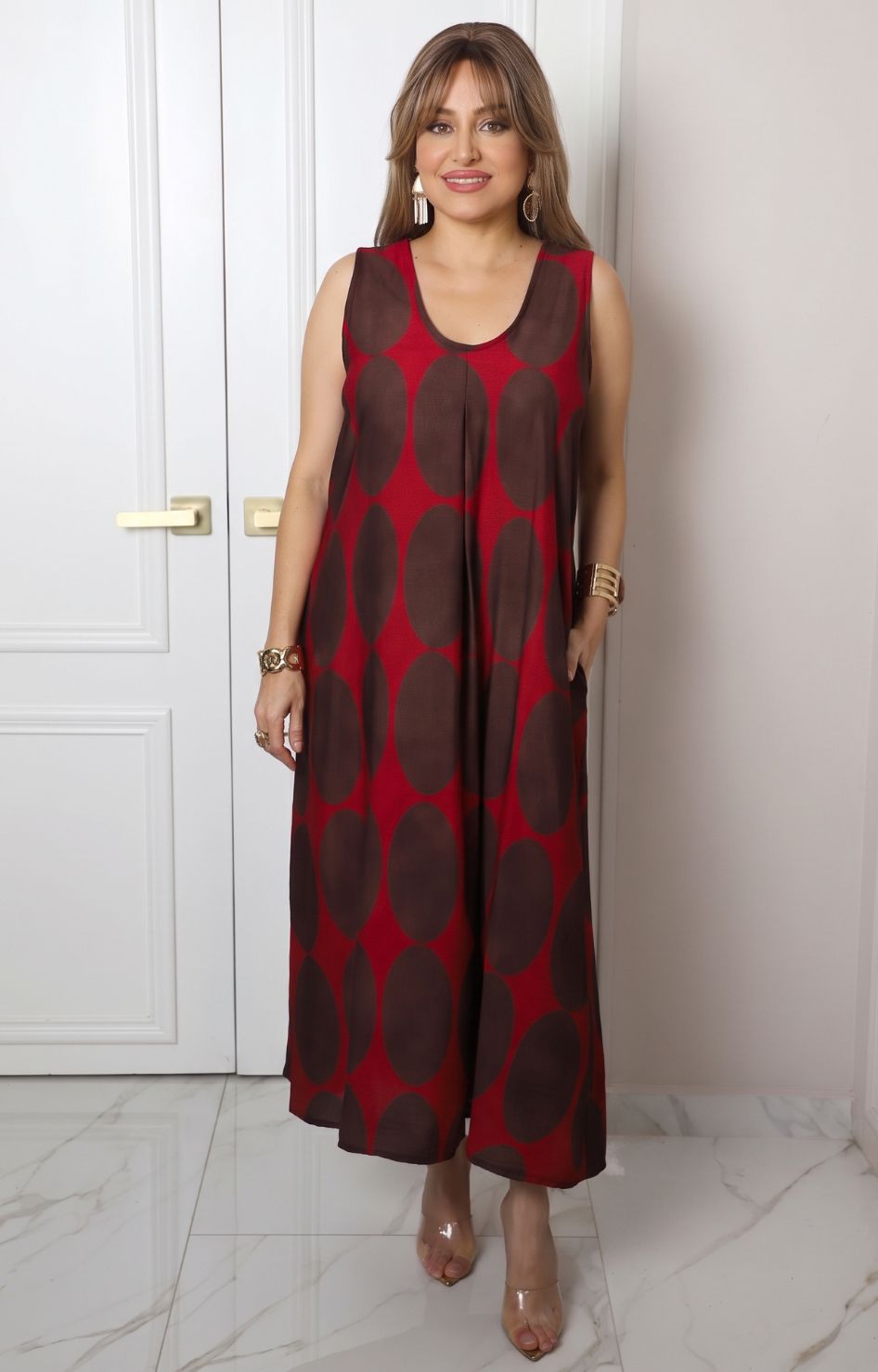 Vestido largo con estampado de círculos
