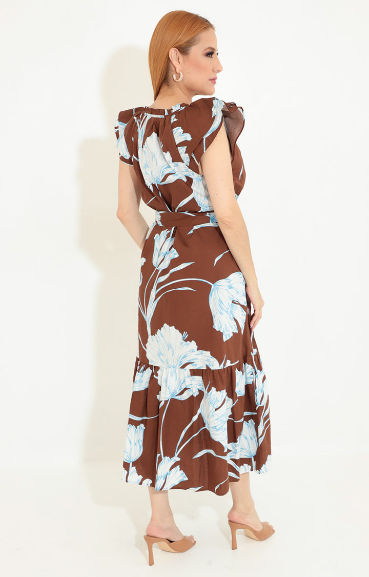 Vestido café con flores - VESTIDO Boutiquemirel 