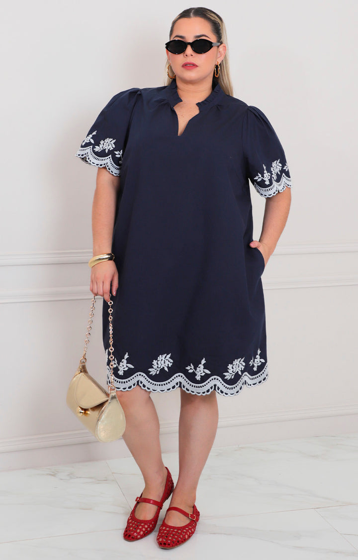 Vestido azul marino con bordado - VESTIDO LARGO CURVY Boutiquemirel 