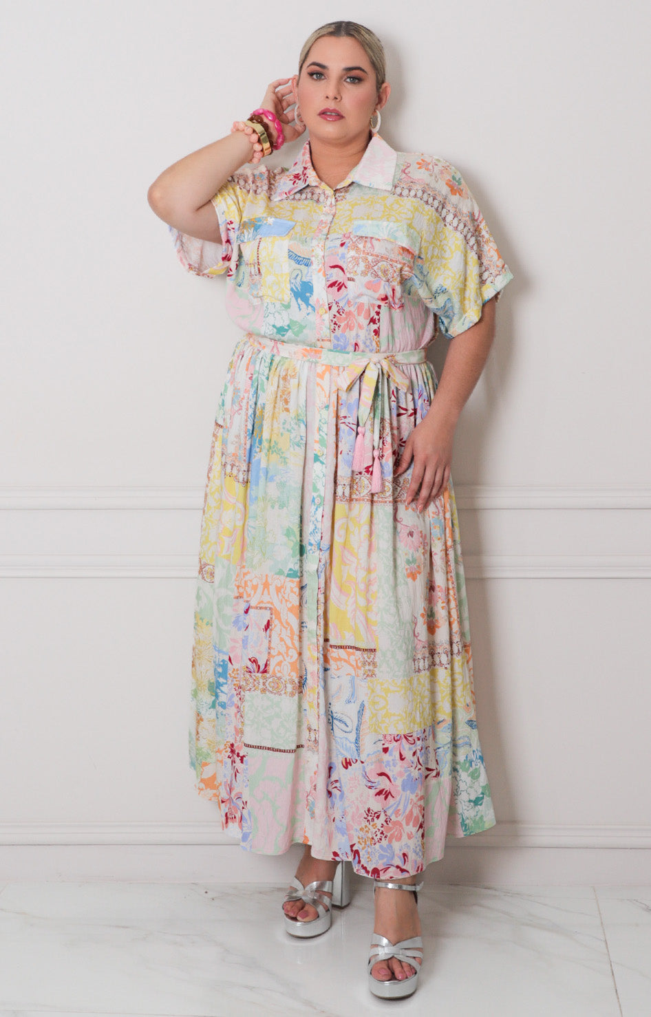Vestido estampado con cinturòn - VESTIDO LARGO CURVY Boutiquemirel 