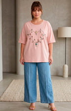 Blusa rosa con aplicaciones metálicas - BLUSAS CURVY Boutiquemirel 