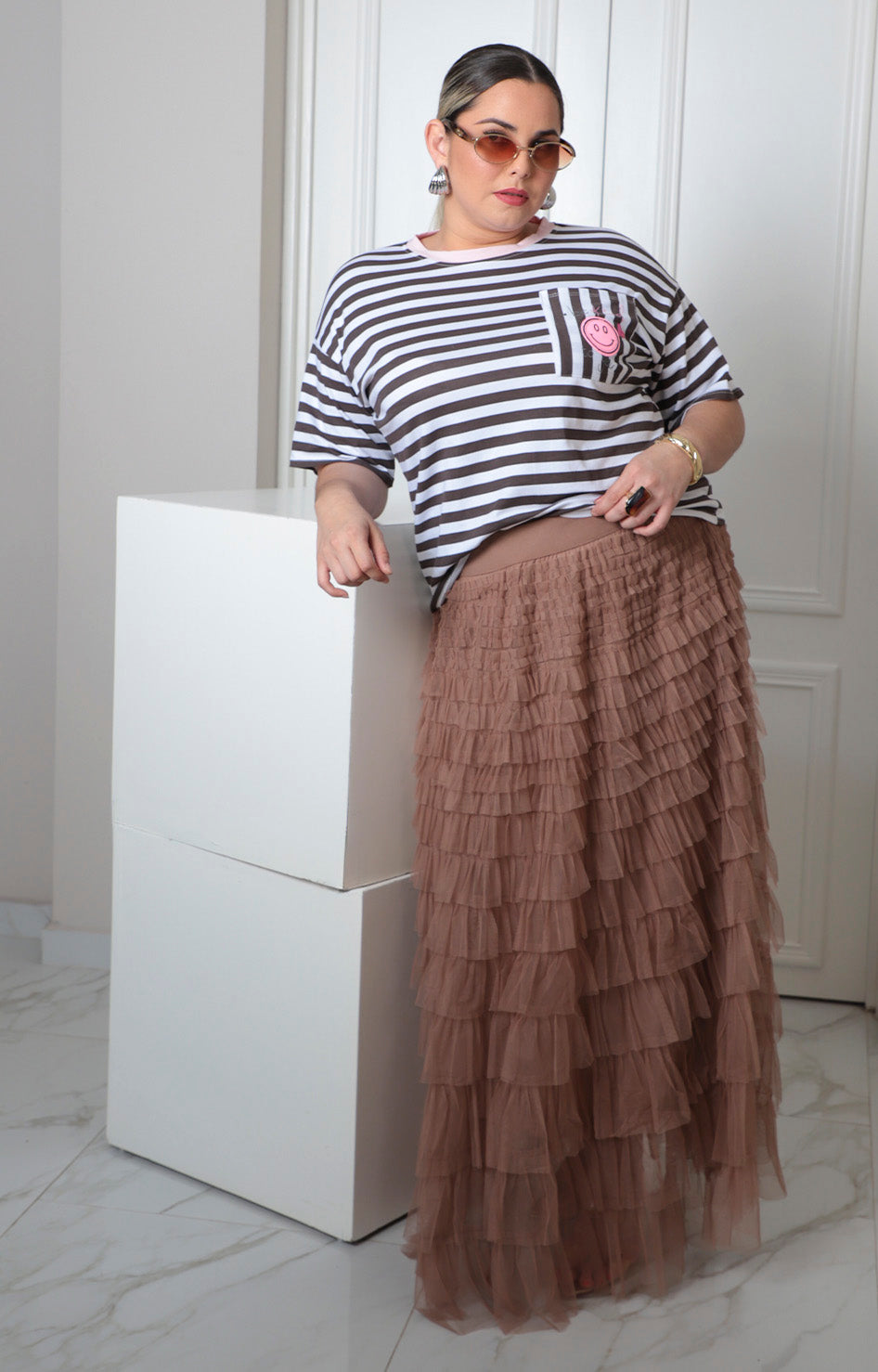Blusa oversize a rayas con parche
