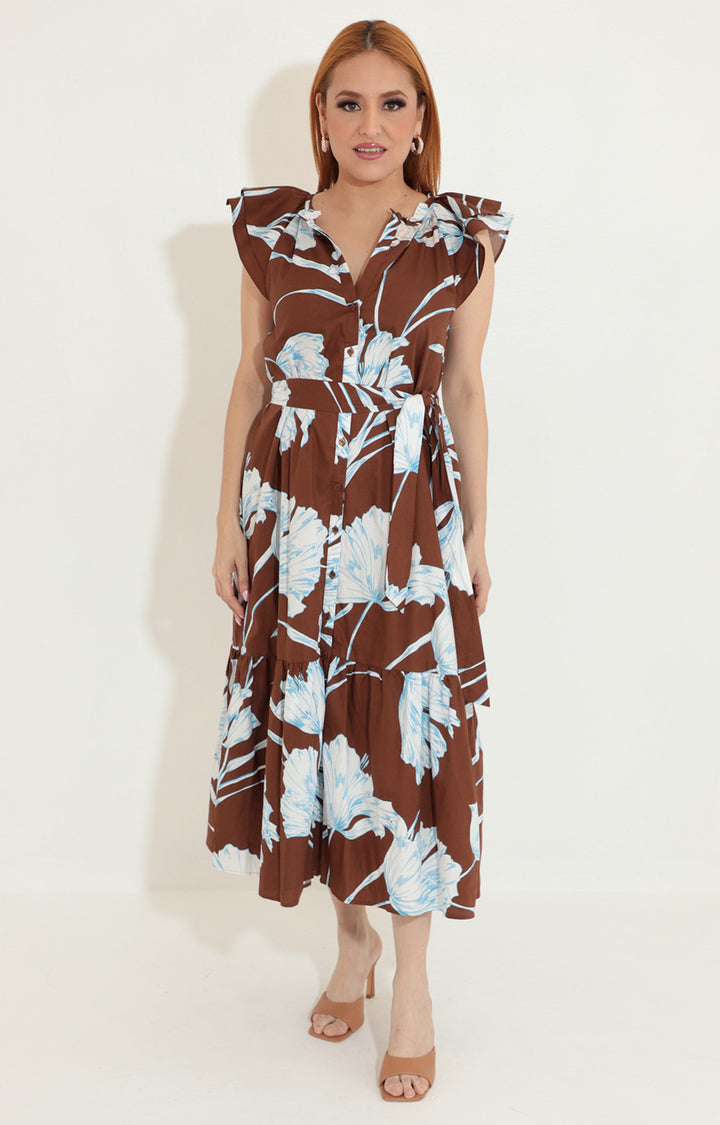 Vestido café con flores - VESTIDO Boutiquemirel 