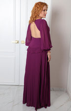 Vestido largo morado con espalda abierta