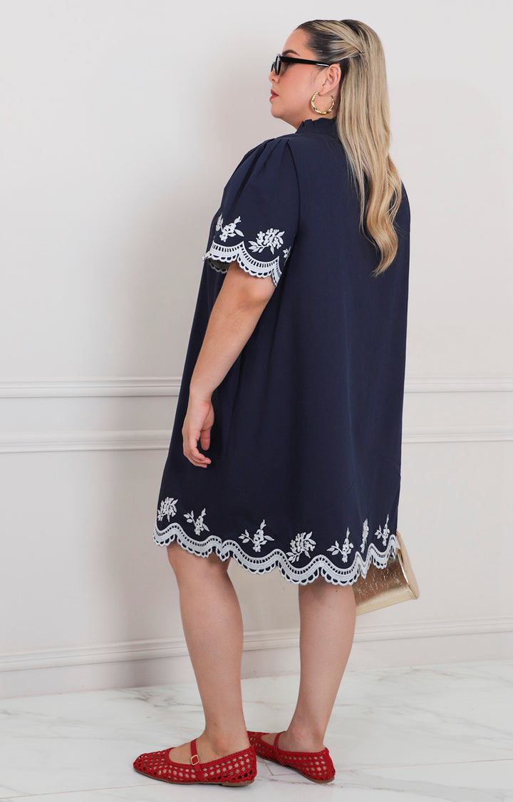 Vestido azul marino con bordado - VESTIDO LARGO CURVY Boutiquemirel 