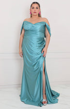 Vestido menta satinado con apertura - VESTIDO LARGO CURVY Boutiquemirel 