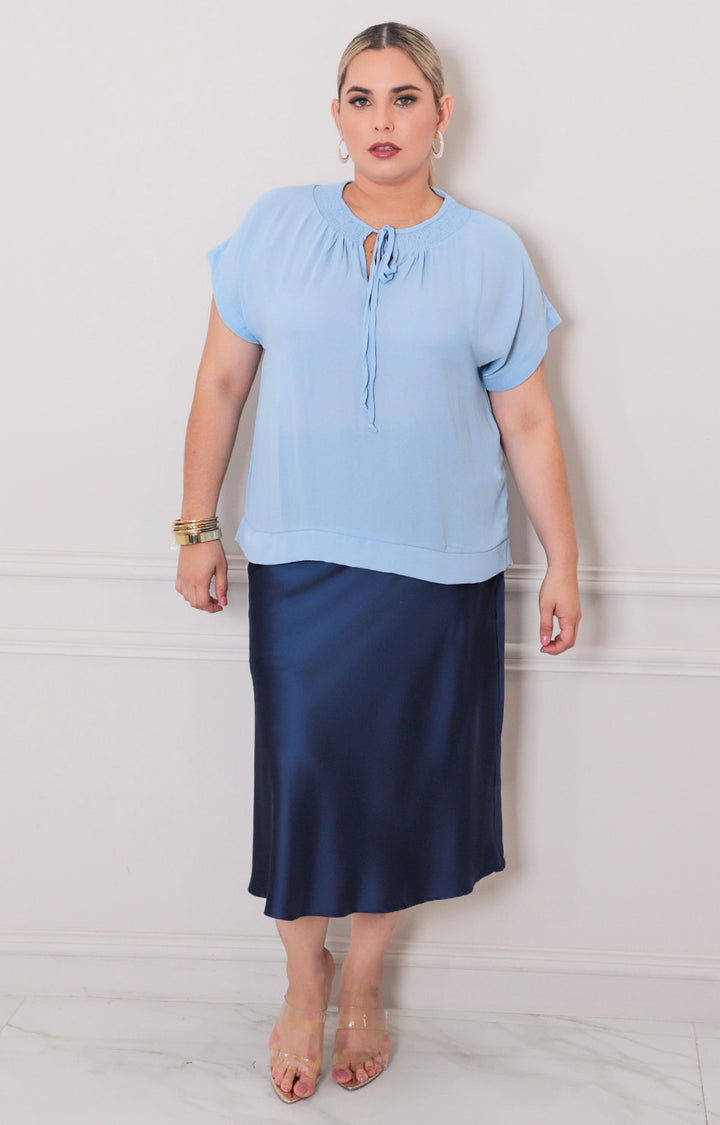 Blusa azul con lazo - BLUSAS CURVY Boutiquemirel 